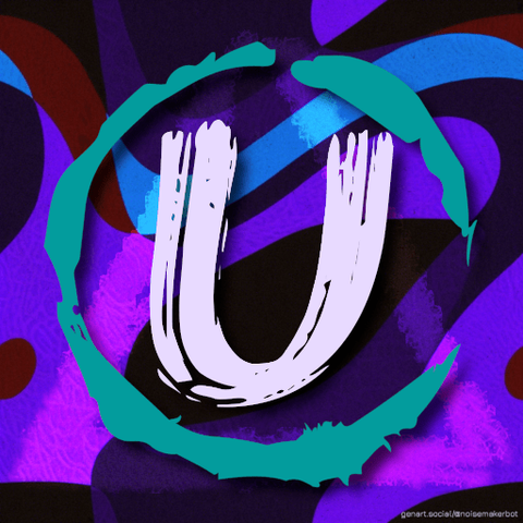 New #Avatar / #Icon with a broken jagged circle around a brushed capital U, and an abstract background. Three of Eight