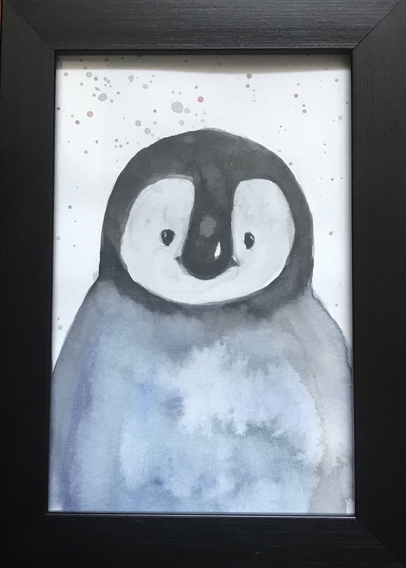 Watercolor illustration of a cute penguin