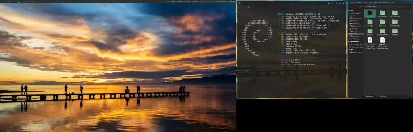 Escriptori gnu/linux amb debian sid. Fons de pantalla , un capvespre al Trabucador al Delta de l'Ebre
