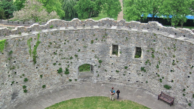 view to three windows in the wall of the motte in cardiff castle