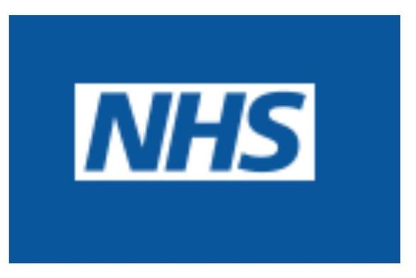 A blue National Health Service logo on a white background. The white background is on a blue background.