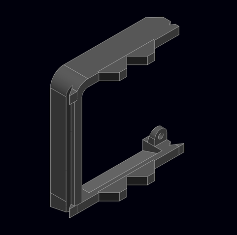 A CAD drawing of the 3d printer pen plotter attachment, it fits around the part cooling fan of an Ender 5