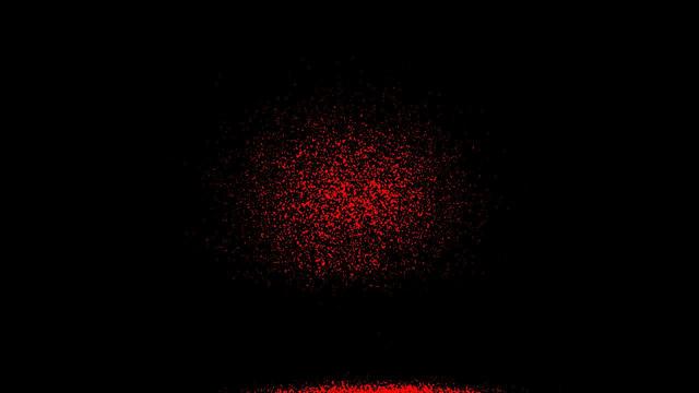 Broken photograph. There is a cluster of bright red particles in the center on the image, as well as on the bottom. The rest of the image is black.