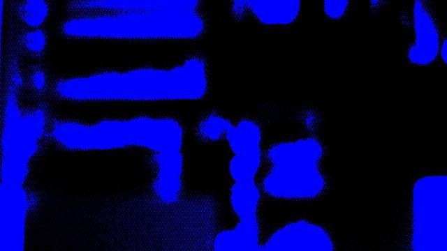 Broken photograph. The entire image consists of soft shapes in vibrant dark blue on a black background. The shapes appear to be arranged in a slightly rectangular fashion. Nothing meaningful can be made out in the shapes.