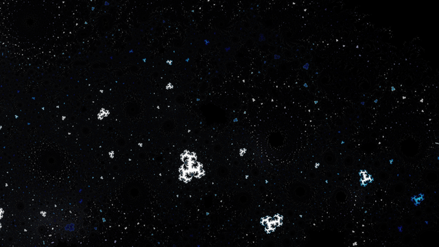 Digital fractal artwork which features spiral shaped, swirly patterns, similar to galaxies in the sky at night.
