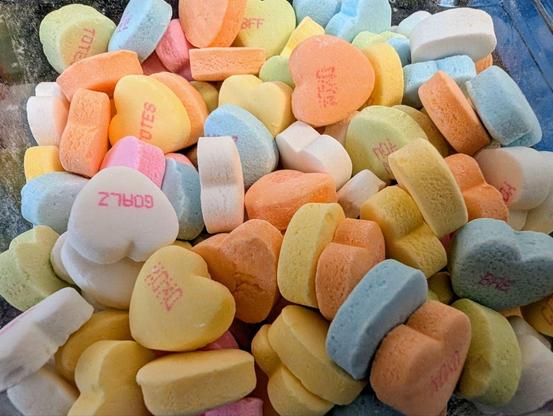 Batch of multicolored candy conversation hearts