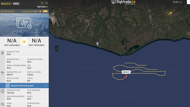 A screen-grab of FlightRadar24.com showing an aircraft conducing a search pattern off of Nome looking for a missing/overdue plane.