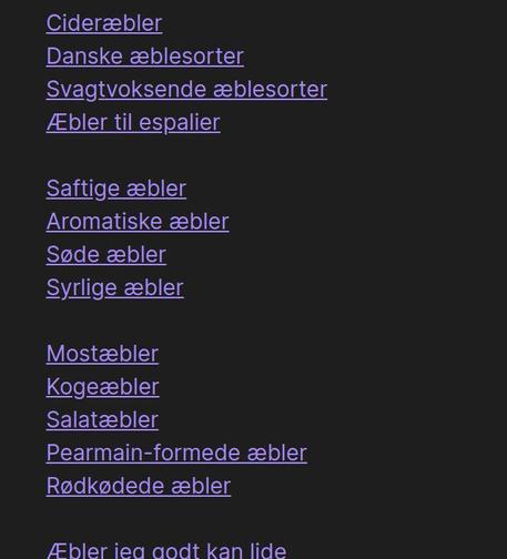 List of lists with different kinds of apple varieties in my Obsidian vault