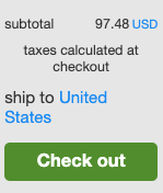 A screenshot from Bandcamp showing $97.48 worth of music being purchased.