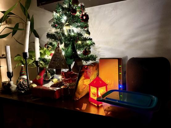 Synology DS223j NAS next to a small christmas tree