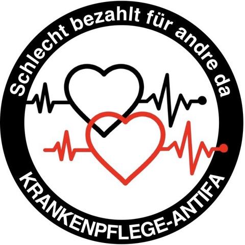 Antifasticker in Rot-Schwarz mit zwei Herzfrequenz-Symbolen und dem Text „ schlecht bezahlt für andre da - Krankenpflege-Antifa“