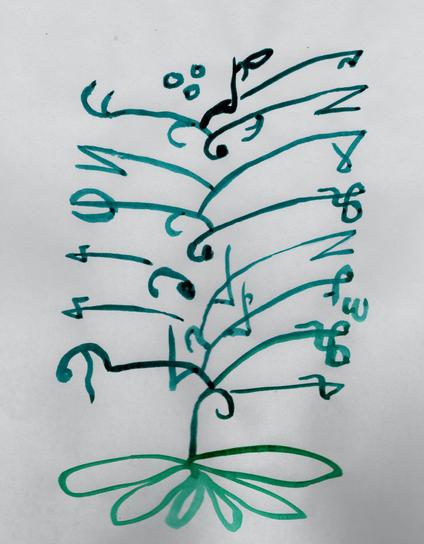 appreciate a plant today
written in sylvin branch forms.

The letters ascend by intervals, like a growing plant!