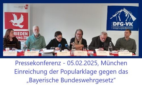 Das Foto zeigt die  Pressekonferenz vom 02.2025 in  München zur Einreichung der Popularklage gegen das "Bayerische #Bundeswehrgesetz”