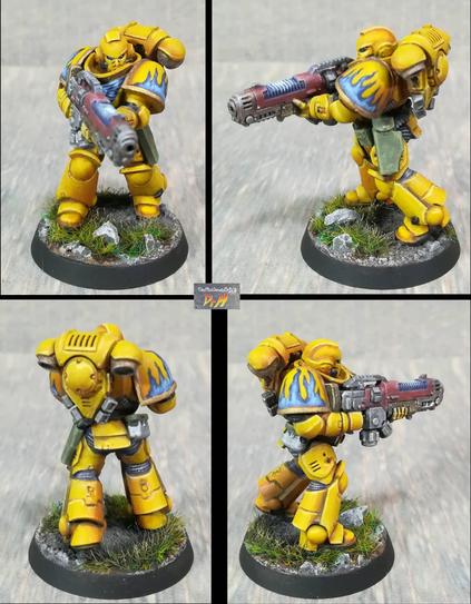 Primaris Hellblaster space marine from various angles.