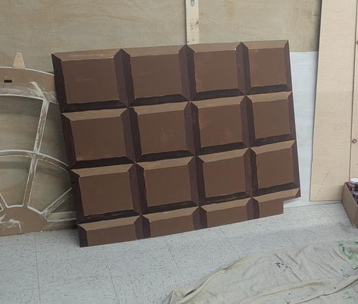 Luan painted to look like a chocolate bar, 5 colors in a geometric pattern makes squares with pop! 
(My stolen design, a volunteers painting)