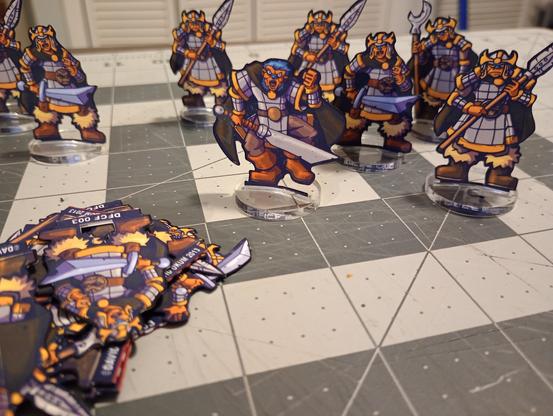Some paper miniatures of Hobgoblins in armor. Based in plastic stands.