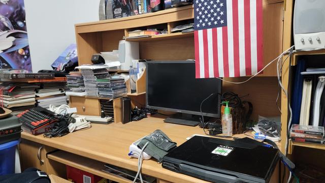 Computer desk behind me. Making progress in Spring Cleaning it.
