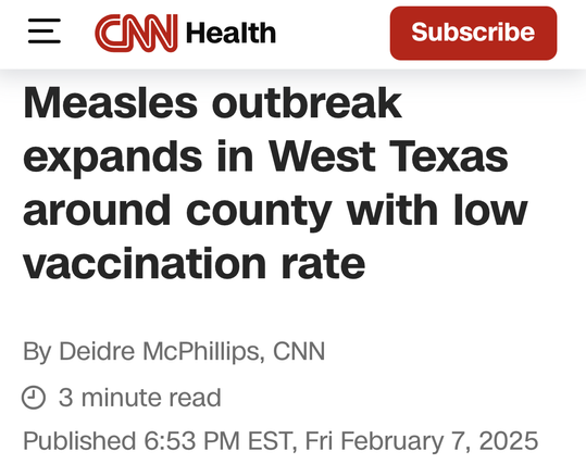 Measles outbreak expands in West Texas around county with low vaccination rate

By Deidre McPhillips, CNN
 3 minute read 
Published 6:53 PM EST, Fri February 7, 2025