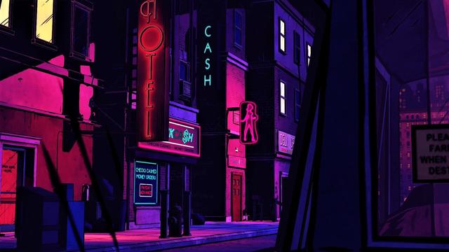 Emptiness fills the neon haze of Fabletown's streets at nightfall.