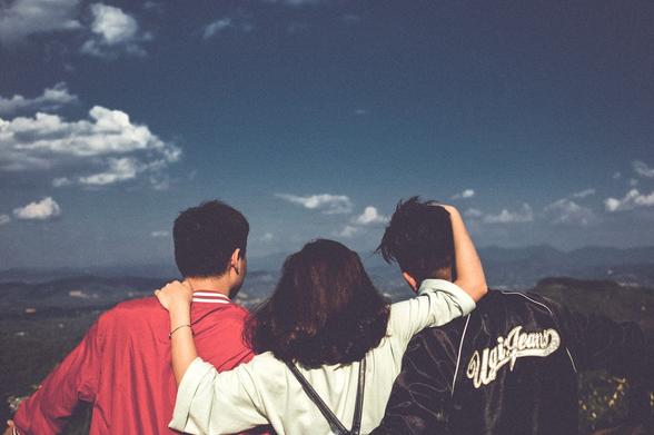 #Pexels #photo from Đắk Ya, Gia Lai, #Vietnam. Three young adults are looking out over a vast landscape under a late afternoon deep blue sky with a few billowing clouds floating through. They are at an elevated location and can look down on a wide range with mountains in the distance. At center, facing into the distance, appears to be a young woman with medium-long dark hair wearing a loose fitting white blouse. She has her left arm on the back of a young man wearing a red shirt. Her right arm is around the neck of another young man who is wearing a black athletic jacket with a white "jeans" logo embroidered on the back in fancy script. Mood is friendly, gazing out over what is probably their homeland. 

Dated 2018 Feb 23, by Phil Nguyen. 
www.Pexels.com/photo/woman-between-men-facing-mountains-1255062/ 

www.KronoMoon.org 🏳️‍🌈 ☮️
#KronoWatch