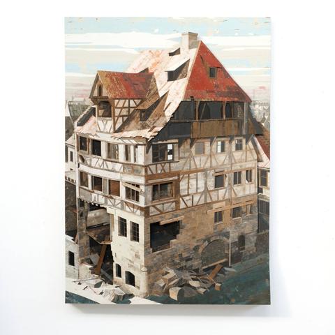 Dürerhaus. A bas-relief in salvaged wood, 157 x 113 x 11cm made by Ron van der Ende.  Collection Albrecht-Dürer-Haus Museum, Nuremberg, Germany.