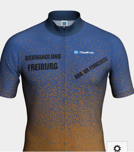 Ein Trikot mit den Texten "Biehandlung Freiburg" und "Bar am Funkeneck"