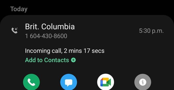 Screenshot of call from BC NDP chump