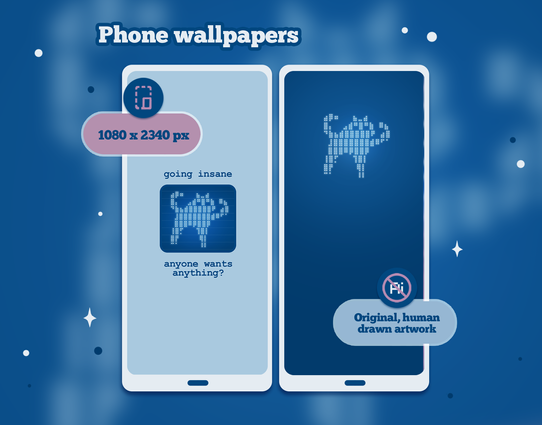 Listing image of a wallpaper set consisting of two wallpapers of an angry cat doodle saying "going insane, anyone wants anything?"