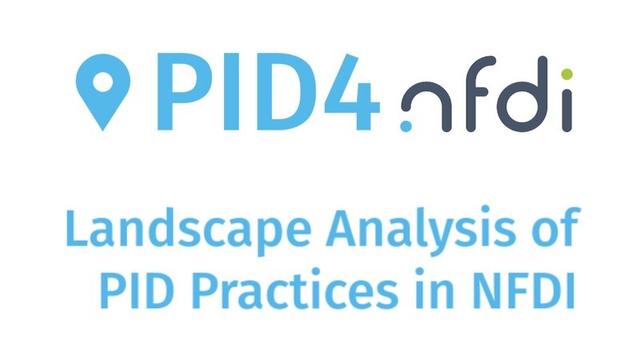 The logo of PID4NFDI with the title "Landscape Analysis of PID Practices in NFDI" underneath.
