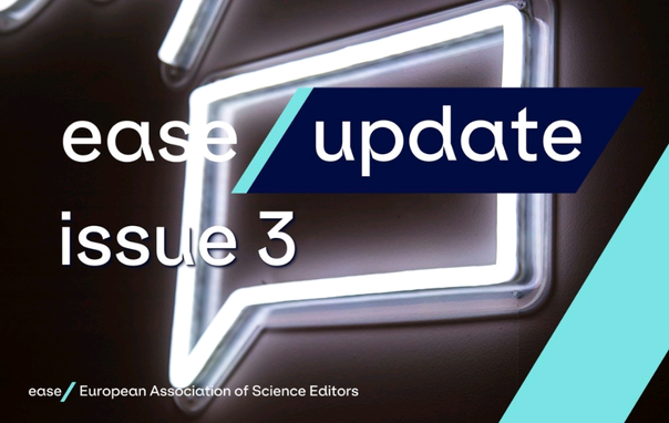 EASE Update, issue 3. A glowing white square speech bubble on a black background.