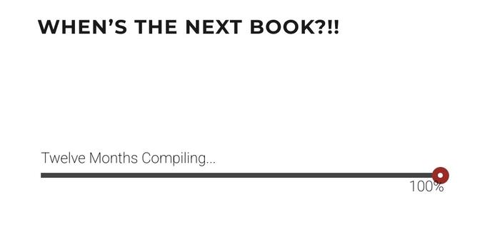 A screenshot from jim-butcher.com.
It says "When's the next book?" and has a loading bar at 100% and says "Twelve Months Compiling"