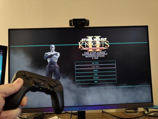 Titelscreen von KotOR 2 mit dem Restoration Mod Text