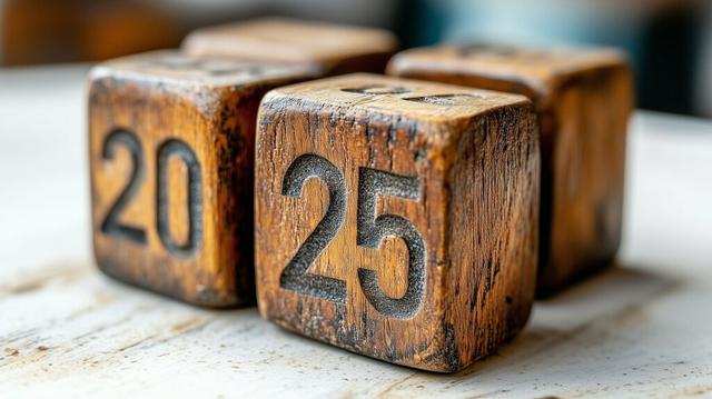 2 Holzwürfel. Einmal 20, einmal 25 - um die Jahreszahl darzustellen