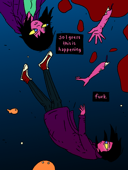 Mage is sinking. Her removed arm sinks along with her.

Mage: "So I guess this is happening... fuck."