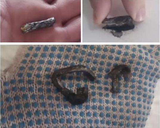 Pieces of the shrapnel found embedded in the plane
