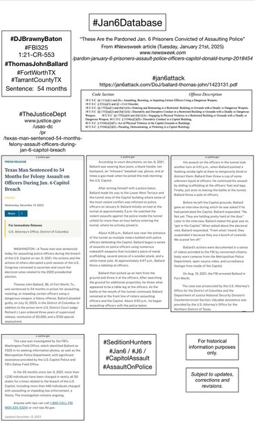 Screenshots of court information pertaining to convicted January 6th rioter (Fort Worth, Texas).