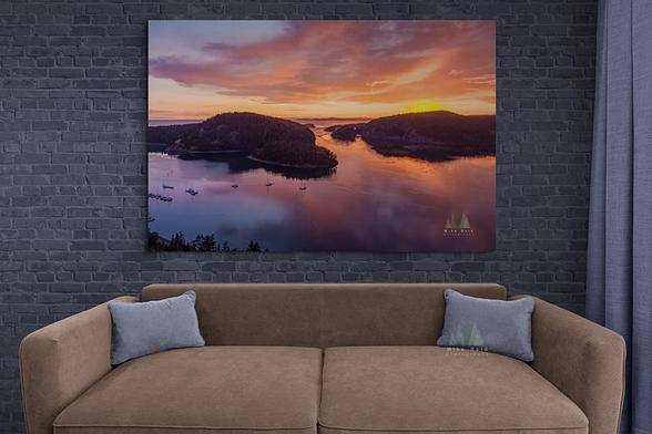 Sunset on Cornet Bay near the Deception Pass Bridge.  The Bridge links the mainland and Anacortes to Whidbey Island and Oak Harbor.  Dramatic skies often generate amazing sunsets above.