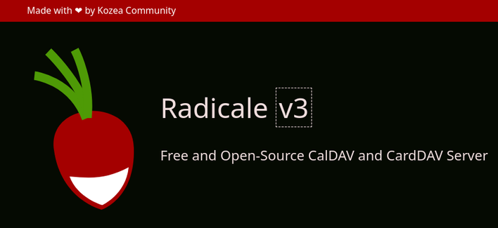 A screenshot for the Radicale website, including a radish logo or mascot.