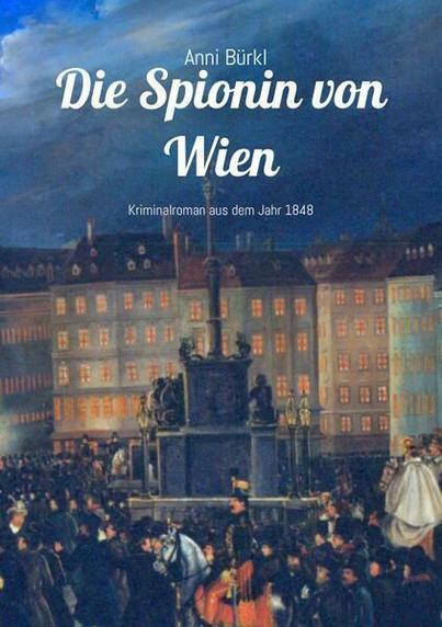 Bild von der Revolution in Wien 1848. Nachthimmel, hohe Häuser mit erleuchteten Fenstern, Menschenmenge