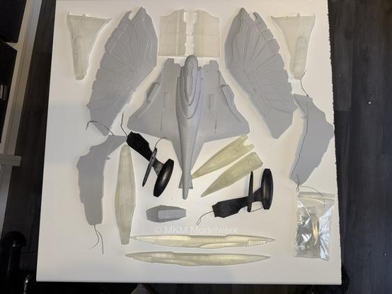 All the model parts sitting on a white table