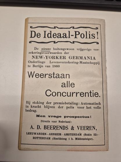 Advertentie voor "Ideaal-Polis" verzekeringen op achterplat van Sherlock Holmes-deeltje.