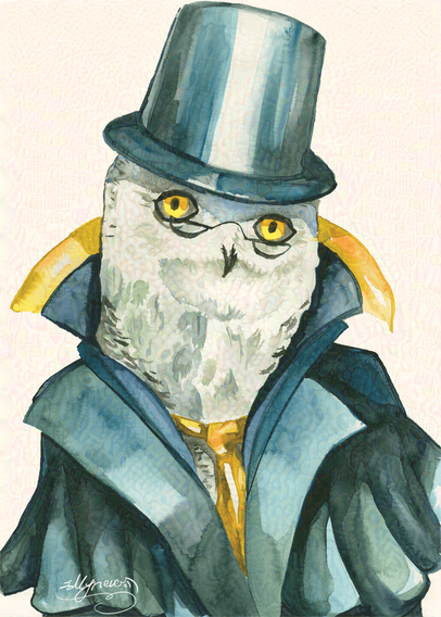 Watercolour painting of an owl. Art b Ellyrieve LVK