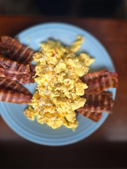 Plate of bacon and eggs