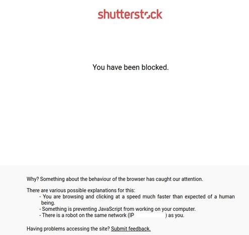 Shutterstock Website  blocked me with a message