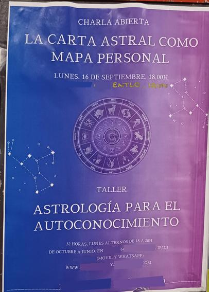Astrologia ikastaro baten iragarkia.