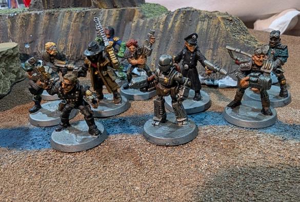 A group of old hammer style science fiction ruffians miniature figures from Satyr Arts miniatures.