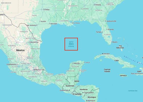 Capture d'écran de Google Maps qui, sur ordonnance de Donald Trump, renomme désormais le Golfe du Mexique par le Golfe de l'Amérique