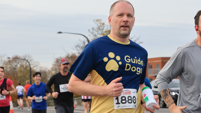 It's me in my Guide Dogs running t shirt participating in a 10km race towards the end of last year as part of my training.
