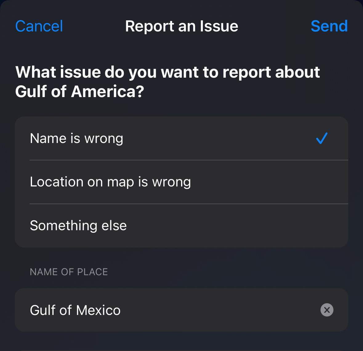 Reporting Apple Maps incorrectly labeling the Gulf of Mexico as “Gulf of America”