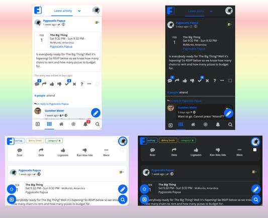 Bookface UI screenshot with light and dark modes